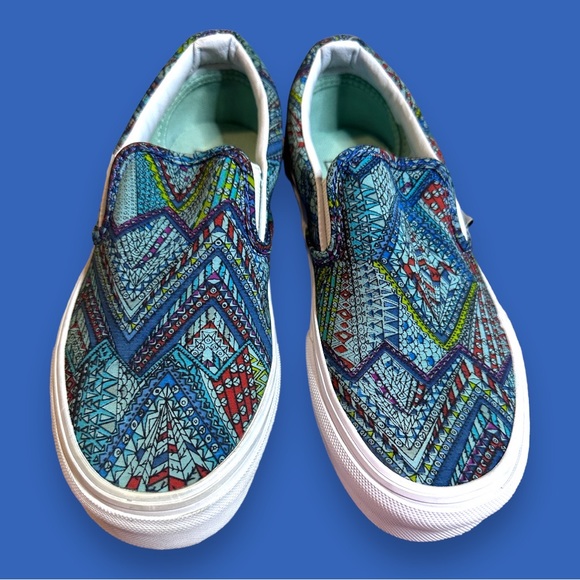 🎉 HOST PICK🎉 NWB Vans Classic Slip On Abstract Design & Teal Color Wash. Sz W5 - Picture 3 of 8